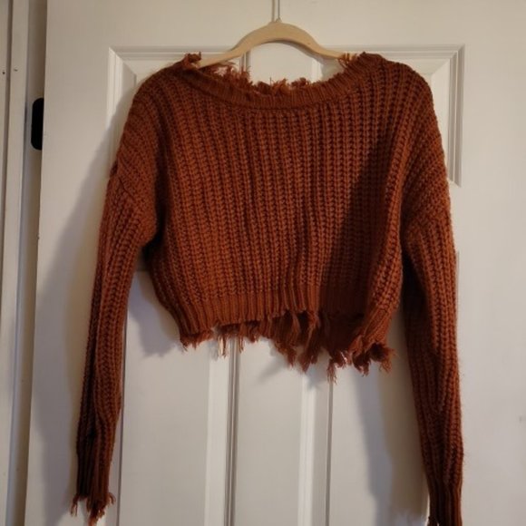 Rust colored cropped knit sweater with tassel detail M - Picture 4 of 4